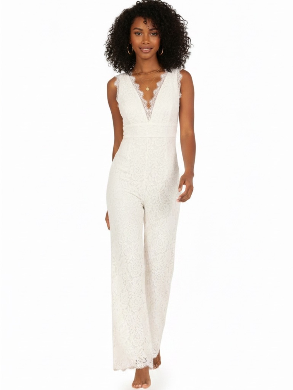 Petal & Pup Ivory Lace V-Neck Sleeveless Jumpsuit